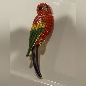 Vibrant Parrot Bird Brooch with Gold Accents